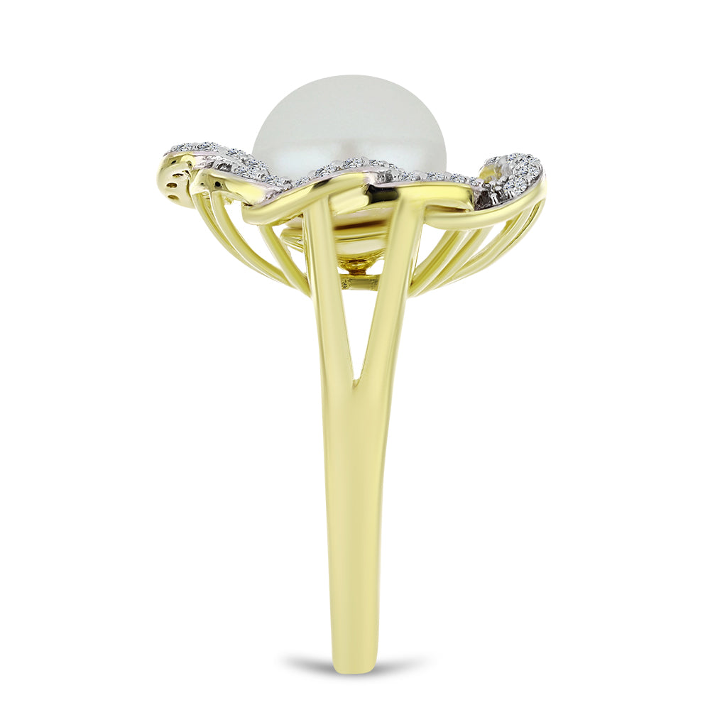 Anillo de Plata Bañada en Oro con Perla blanca de agua dulce y Topacio Blanco 4 