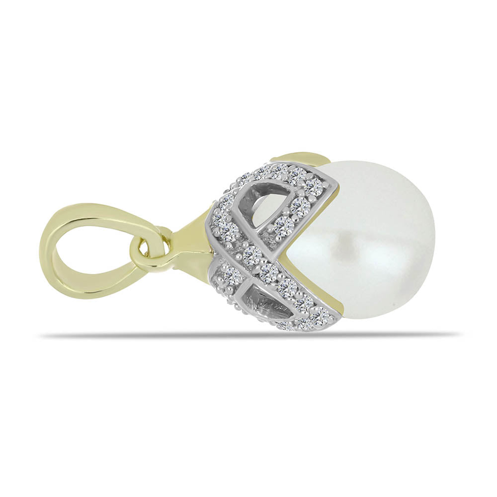 Colgante de Plata Bañada en Oro con Perla blanca de agua dulce y Topacio Blanco