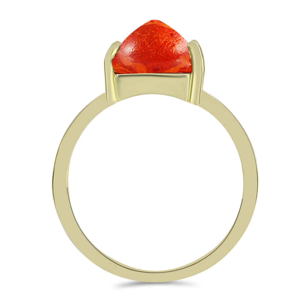Anillo de Plata Bañada en Oro con Coral de Esponja Roja 2 