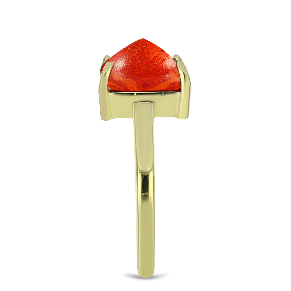 Anillo de Plata Bañada en Oro con Coral de Esponja Roja 4 