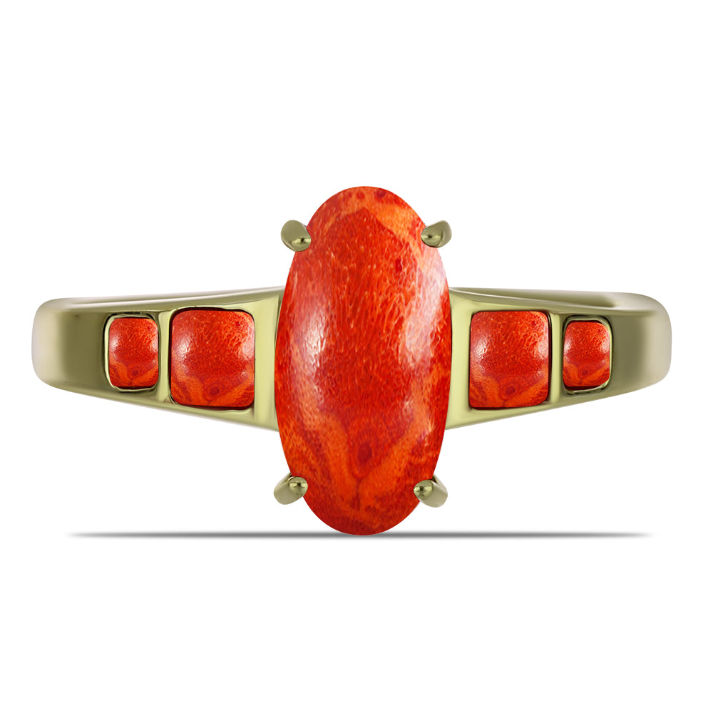 Anillo de Plata Bañada en Oro con Coral de Esponja Roja 1 