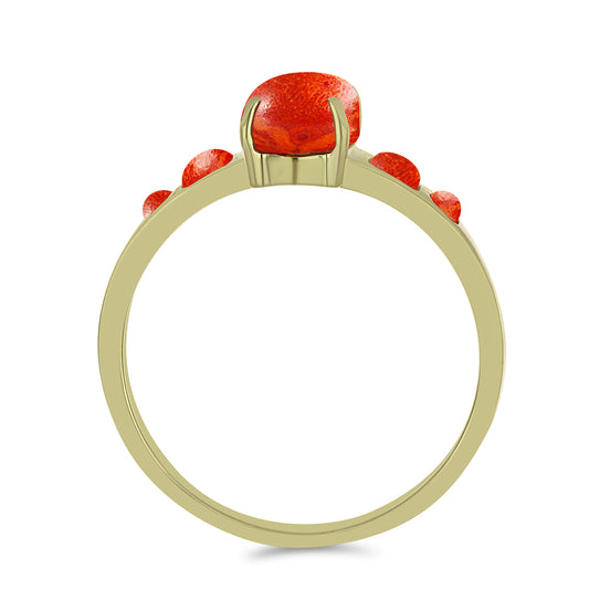 Anillo de Plata Bañada en Oro con Coral de Esponja Roja