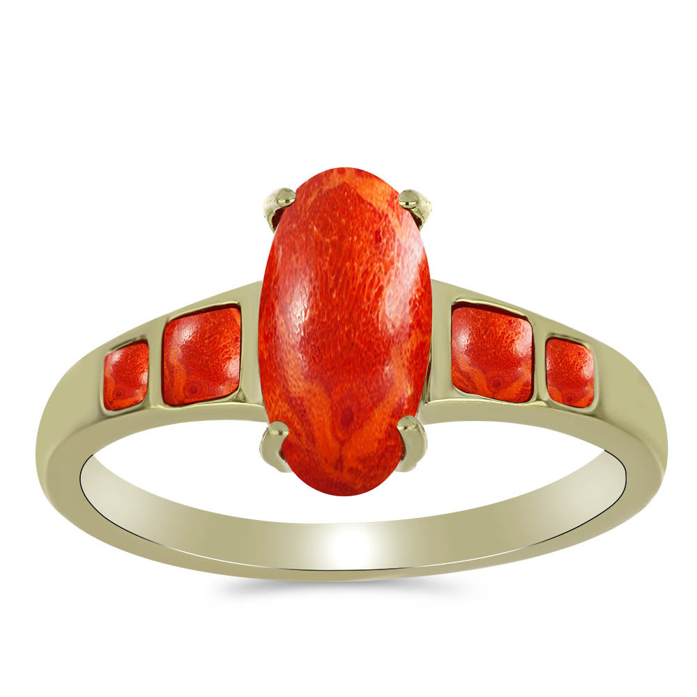 Anillo de Plata Bañada en Oro con Coral de Esponja Roja