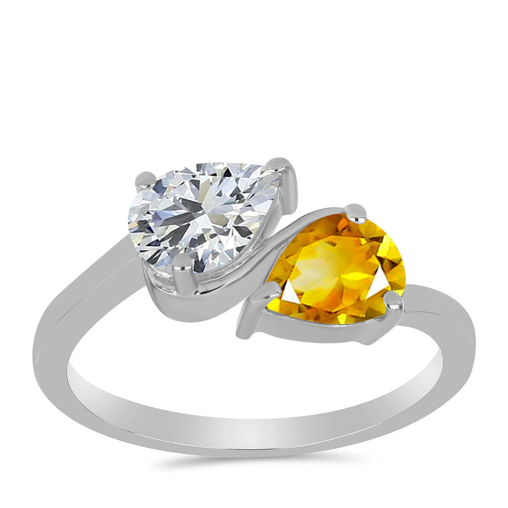 Anillo de Plata con Citrino de los Montes Urales y Topacio Blanco