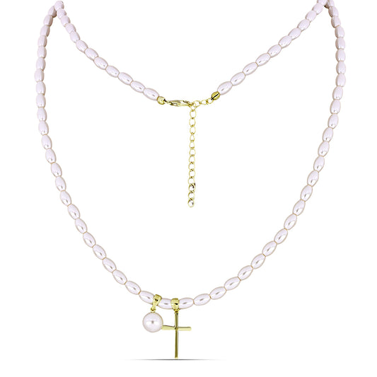 Collar de Plata Bañada en Oro con Perla blanca de agua dulce