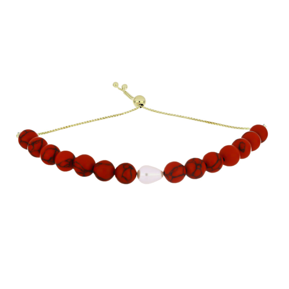Pulsera de Plata Bañada en Oro con Coral de Esponja Roja y Perla blanca de agua dulce 1 