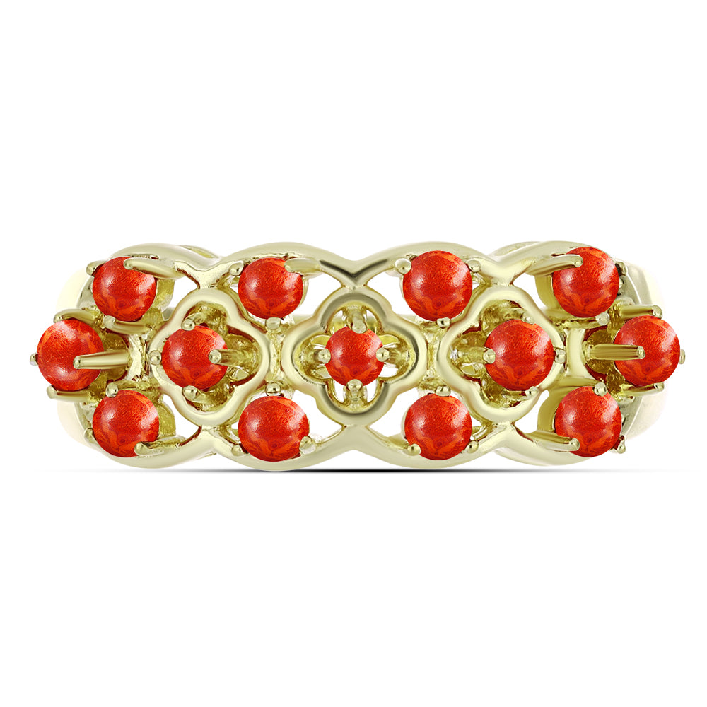 Anillo de Plata Bañada en Oro con Coral de Esponja Roja 2 