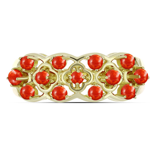 Anillo de Plata Bañada en Oro con Coral de Esponja Roja