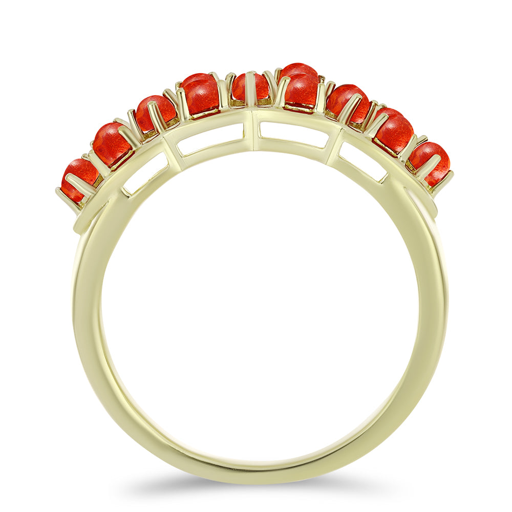 Anillo de Plata Bañada en Oro con Coral de Esponja Roja