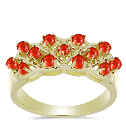 Anillo de Plata Bañada en Oro con Coral de Esponja Roja