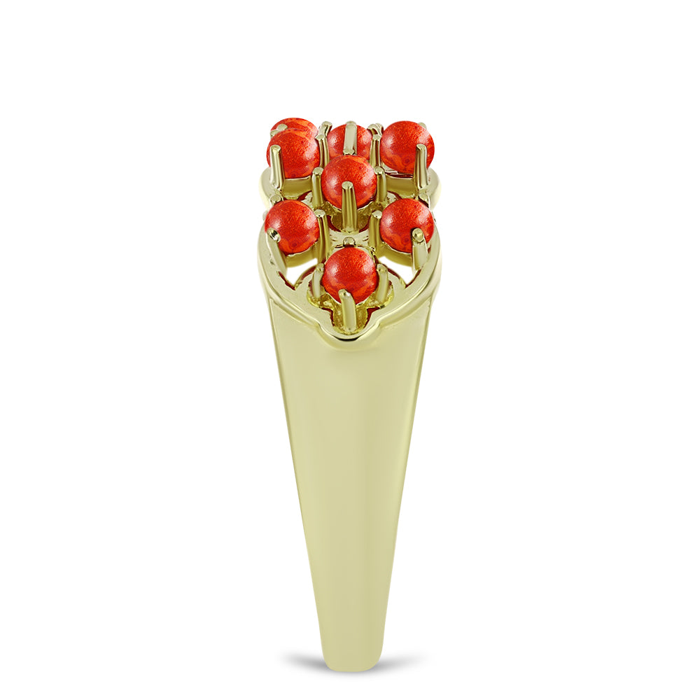 Anillo de Plata Bañada en Oro con Coral de Esponja Roja