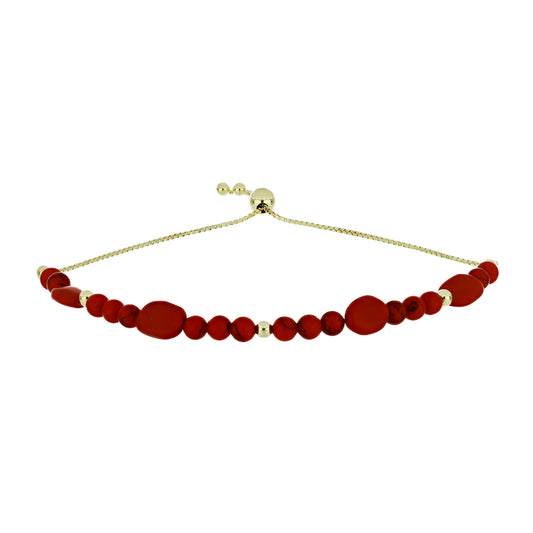 Pulsera de Plata Bañada en Oro con Coral de Esponja Roja