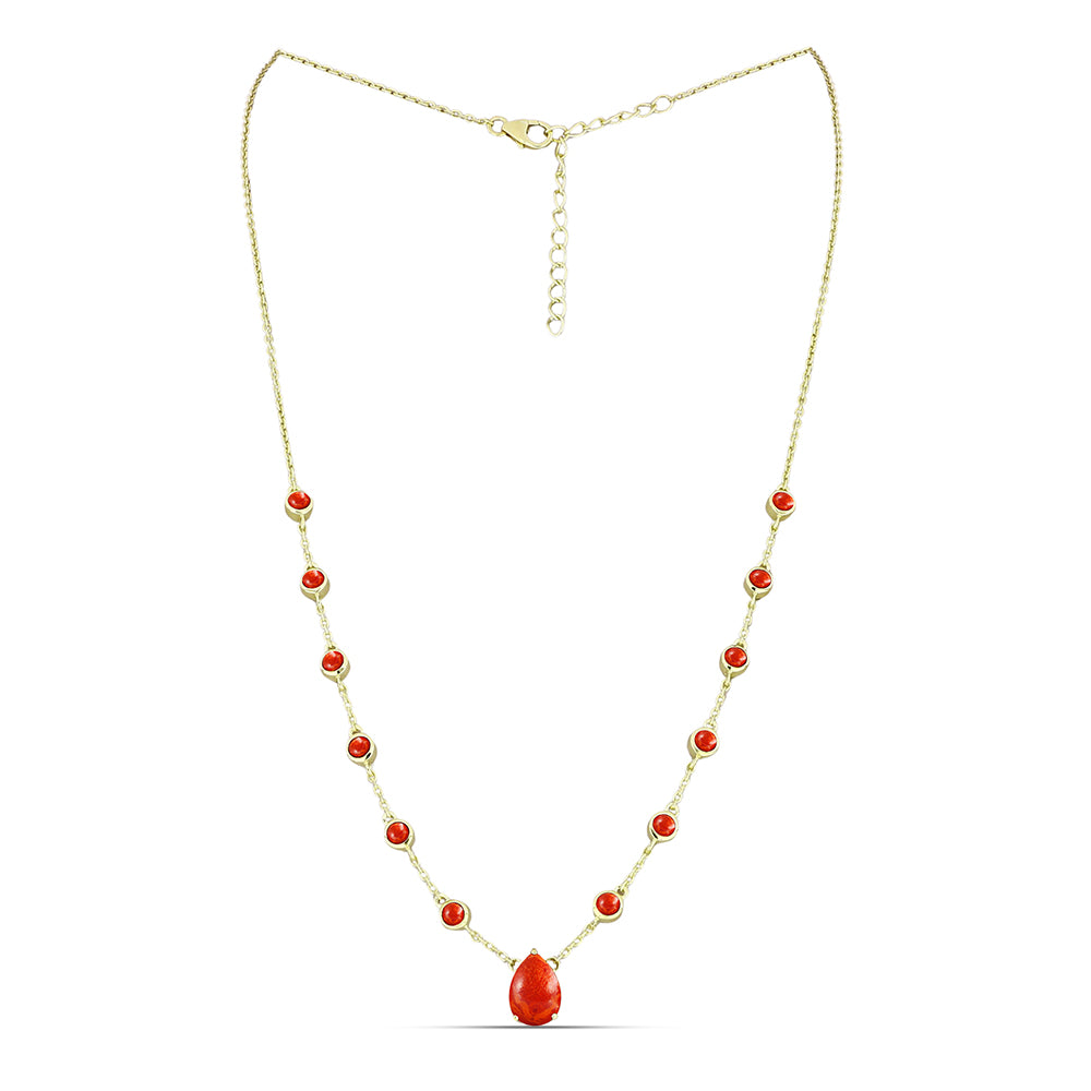 Collar de Plata Bañada en Oro con Coral de Esponja Roja 1 