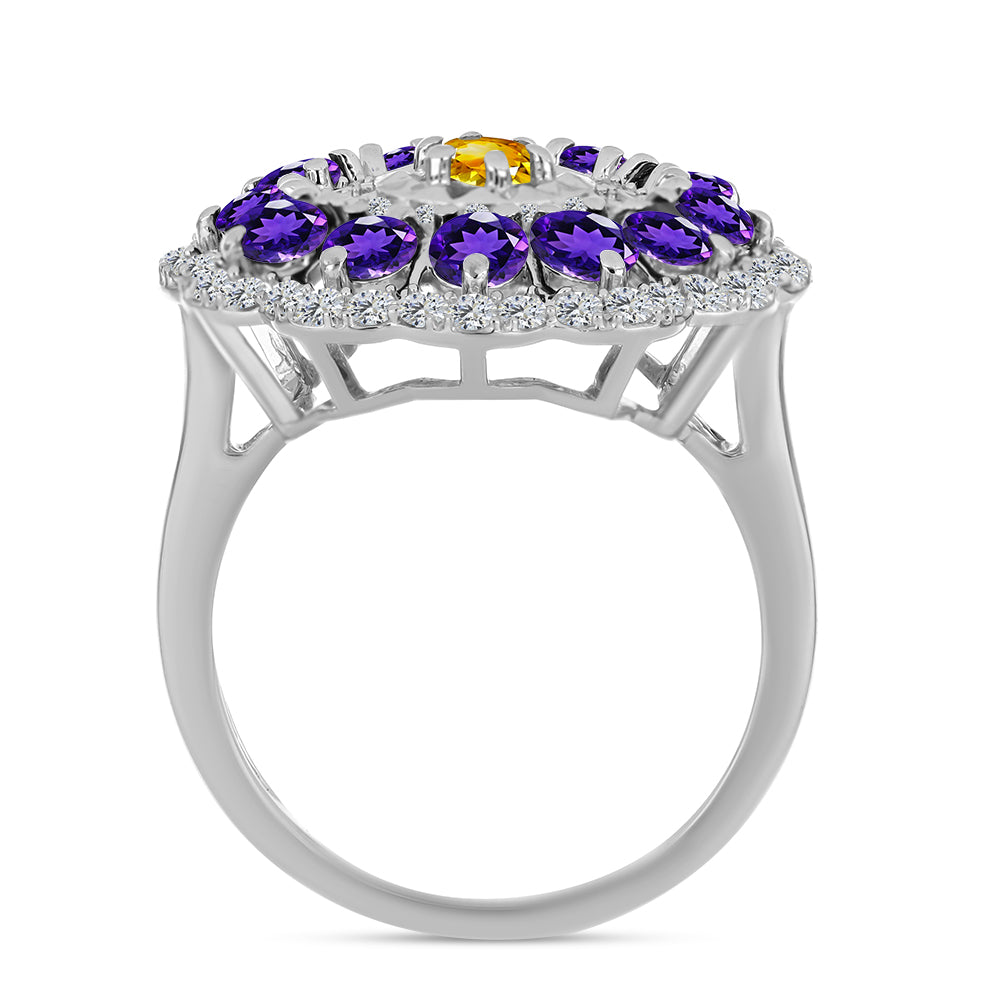 Anillo de Plata con Citrino de los Montes Urales y Amatista de Marruecos 2 