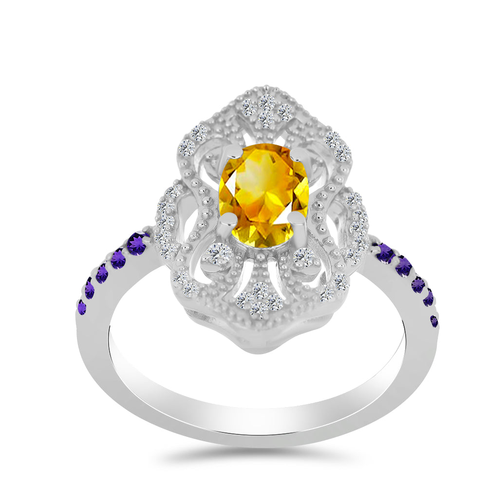 Anillo de Plata con Citrino de los Montes Urales y Amatista de Marruecos 3 