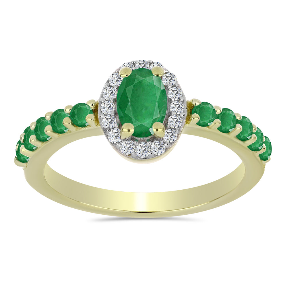 Anillo de Plata Bañada en Oro con Esmeralda de Zambia y Topacio Blanco