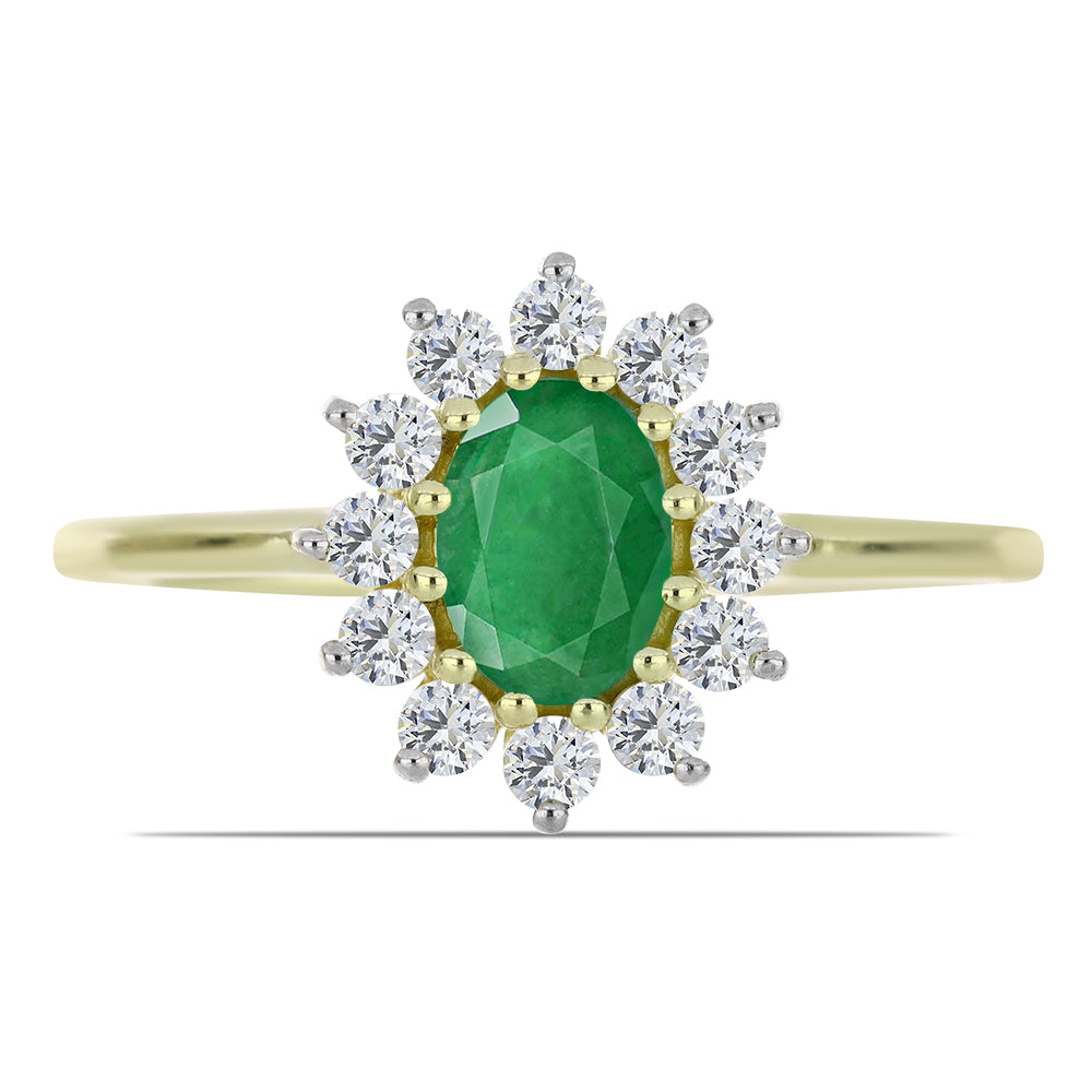 Anillo de Plata Bañada en Oro con Esmeralda de Zambia y Topacio Blanco