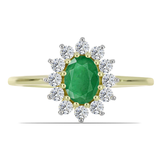 Anillo de Plata Bañada en Oro con Esmeralda de Zambia y Topacio Blanco