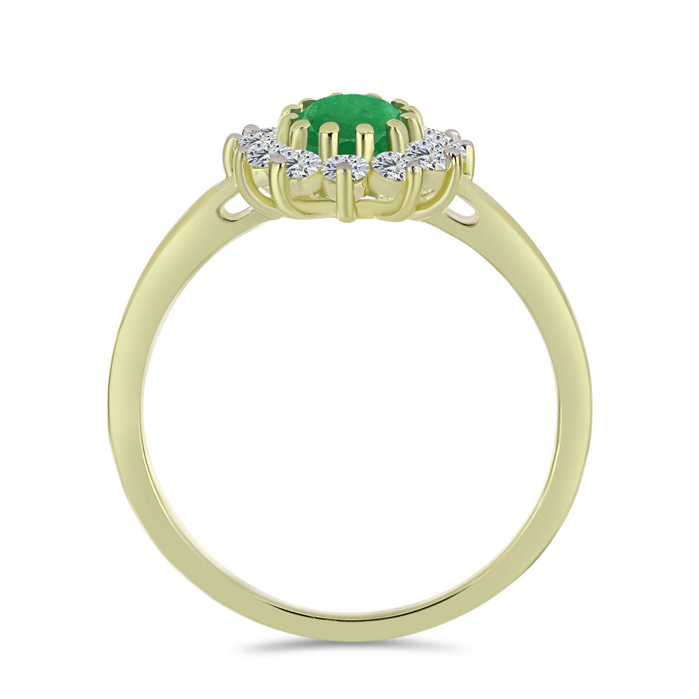 Anillo de Plata Bañada en Oro con Esmeralda de Zambia y Topacio Blanco