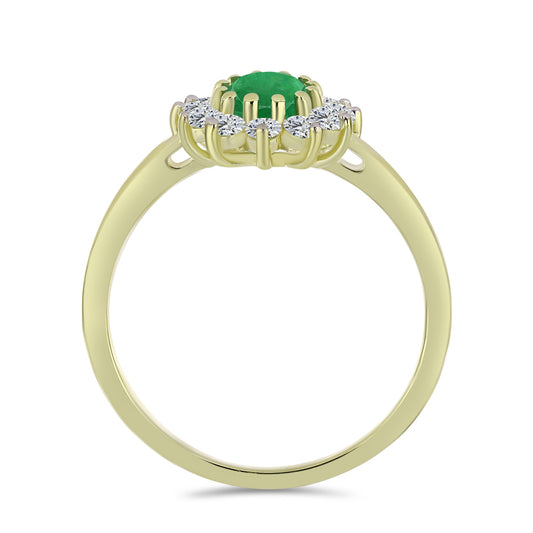 Anillo de Plata Bañada en Oro con Esmeralda de Zambia y Topacio Blanco