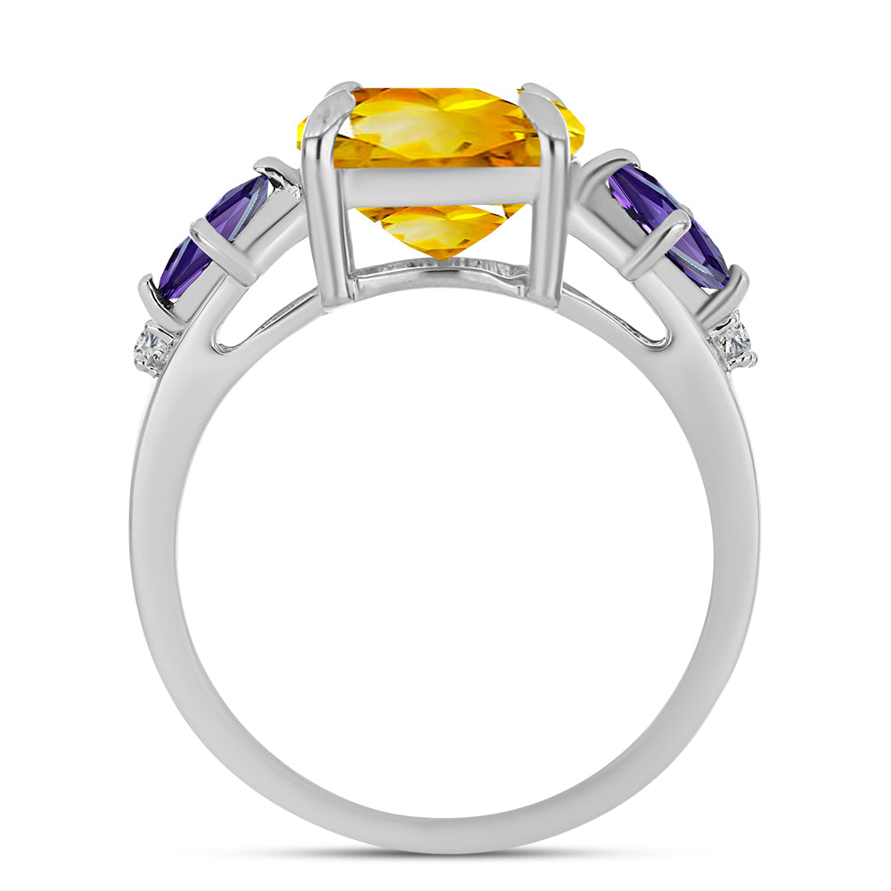 Anillo de Plata con Citrino de los Montes Urales y Amatista de Marruecos 2 