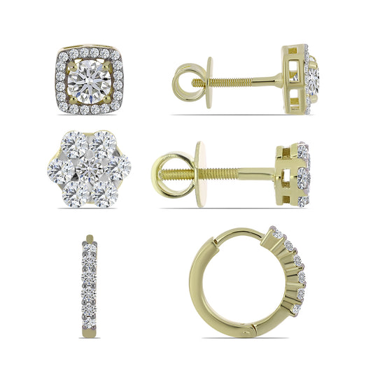 Conjunto de Plata Bañada en Oro con Diamante certificado y cultivado en laboratorio ( Pendientes )