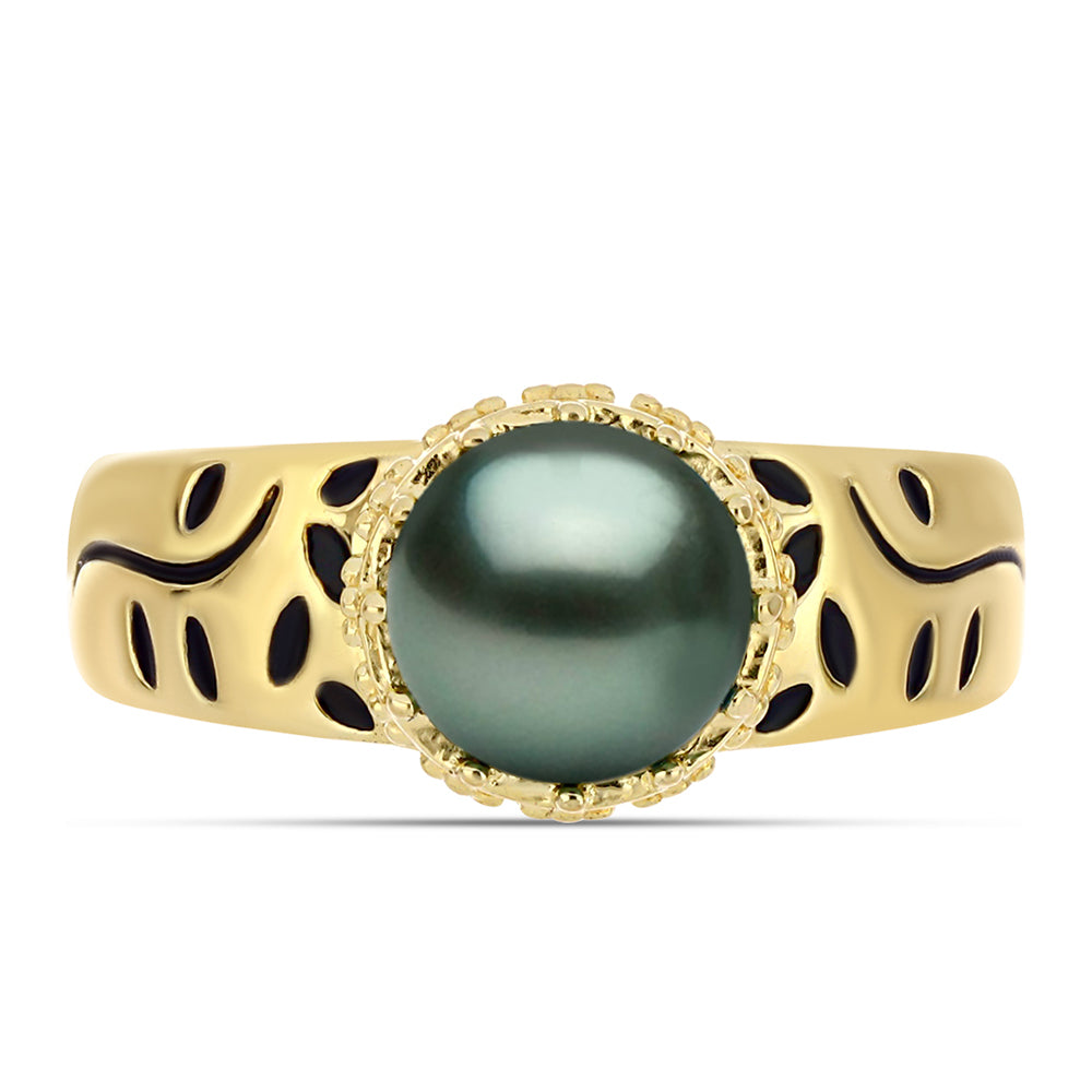 Anillo de Plata Bañada en Oro con Perla de río Tahiti verde ilusión 1 