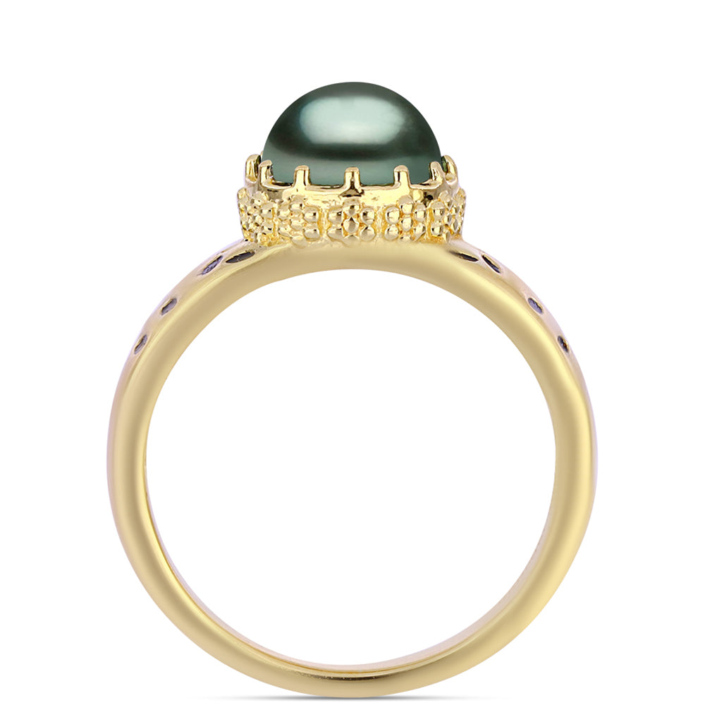 Anillo de Plata Bañada en Oro con Perla de río Tahiti verde ilusión