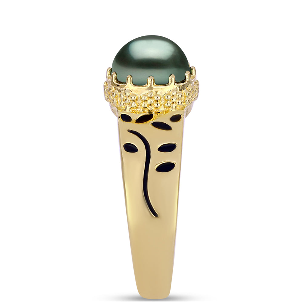 Anillo de Plata Bañada en Oro con Perla de río Tahiti verde ilusión 4 