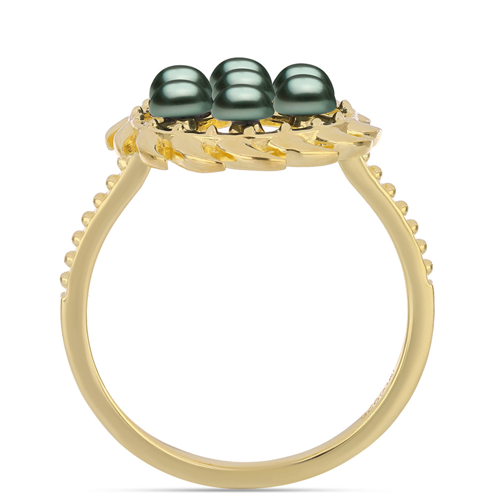 Anillo de Plata Bañada en Oro con Perla de río Tahiti verde ilusión 2 