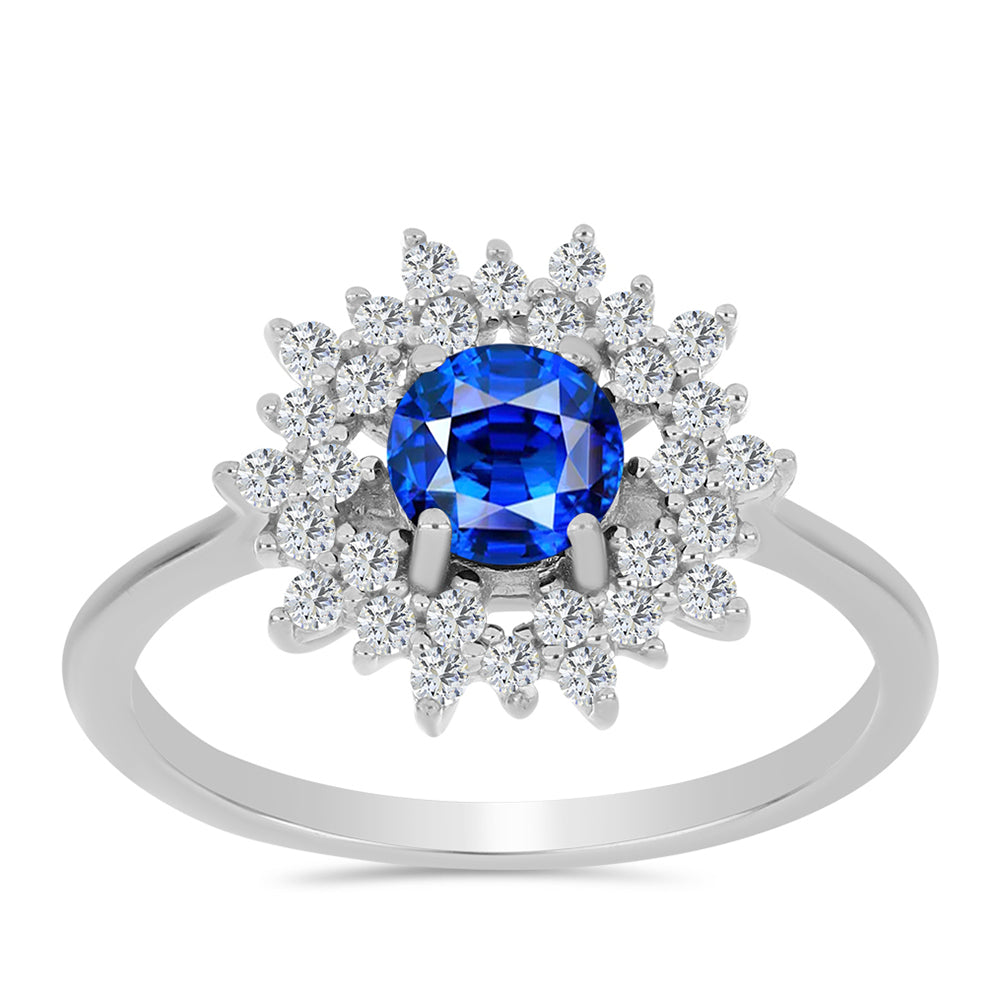 Anillo de Plata con Zafiro Azul Australiano y Topacio Blanco 3 