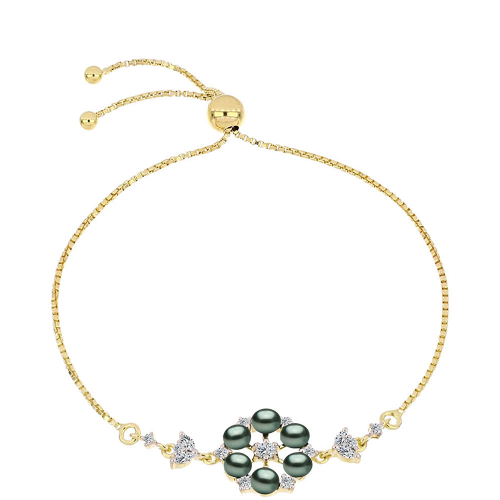 Pulsera de Plata Bañada en Oro con Perla de río Tahiti verde ilusión y Topacio Blanco 1 
