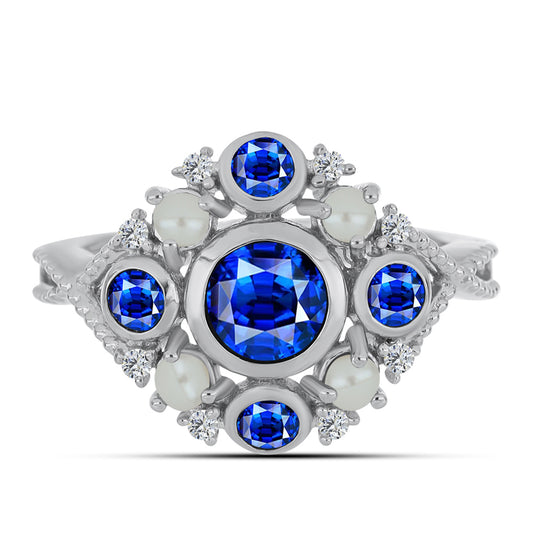 Anillo de Plata con Zafiro Azul Australiano y Perla de Agua Dulce