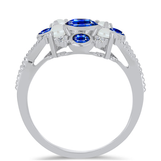 Anillo de Plata con Zafiro Azul Australiano y Perla de Agua Dulce