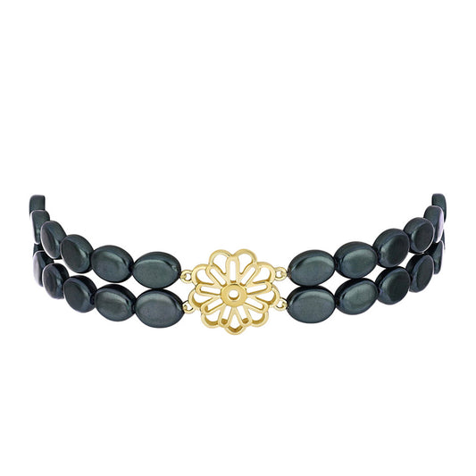 Pulsera de Plata Bañada en Oro con Perla de río Tahiti verde ilusión