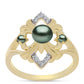 Anillo de Plata Bañada en Oro con Perla de río Tahiti verde ilusión y Topacio Blanco