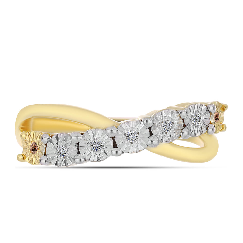 Anillo de Plata Bañada en Oro con Diamante Cognac y Topacio Blanco 1 