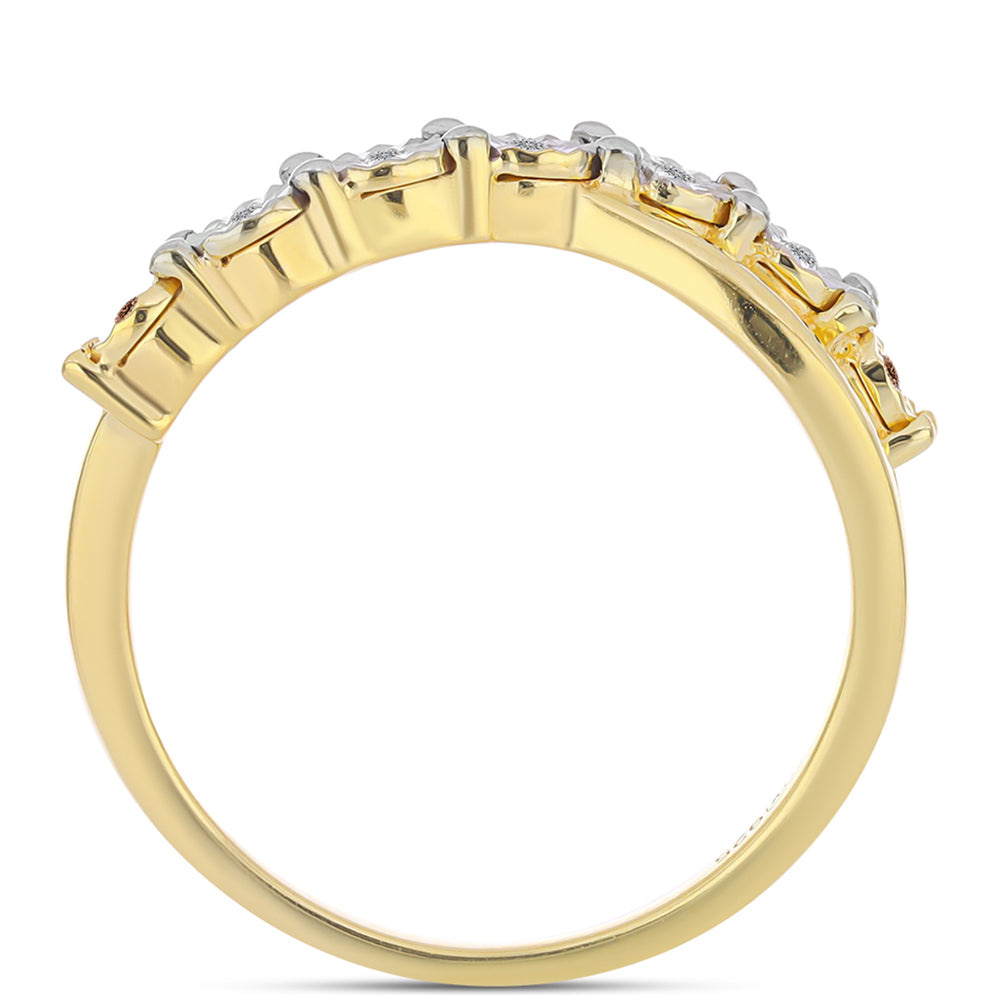 Anillo de Plata Bañada en Oro con Diamante Cognac y Topacio Blanco 2 
