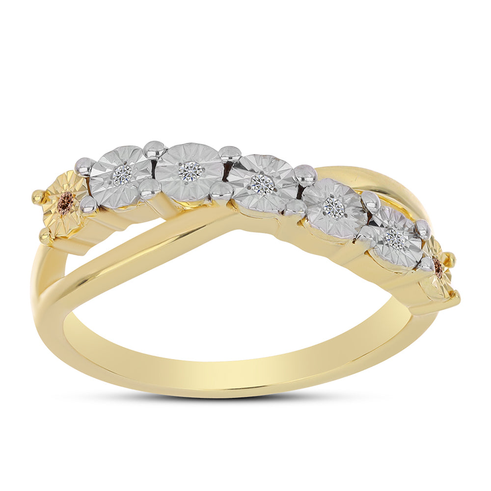 Anillo de Plata Bañada en Oro con Diamante Cognac y Topacio Blanco 3 