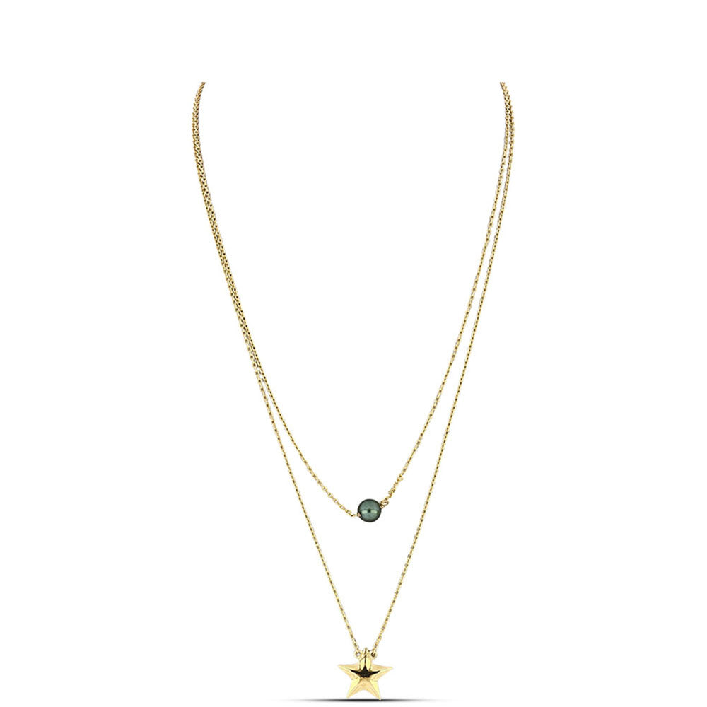 Collar de Plata Bañada en Oro con Perla de río Tahiti verde ilusión 1 