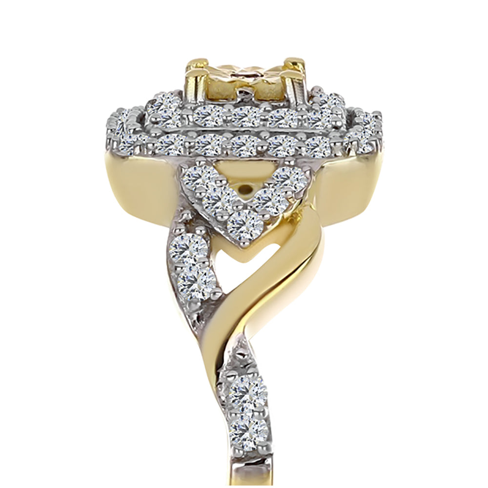 Anillo de Plata Bañada en Oro con Diamante Cognac y Topacio Blanco 4 