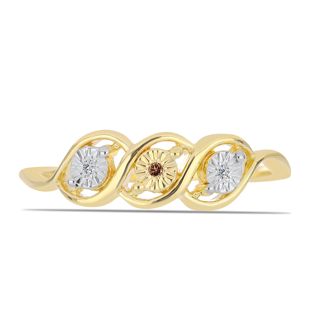 Anillo de Plata Bañada en Oro con Diamante Cognac y Topacio Blanco 1 