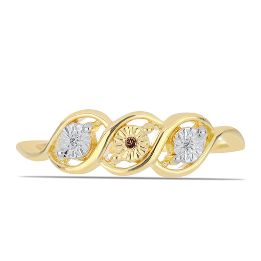 Anillo de Plata Bañada en Oro con Diamante Cognac y Topacio Blanco