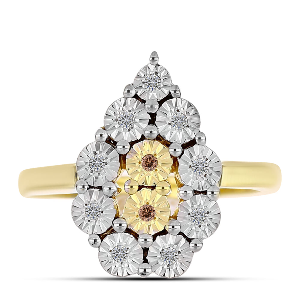 Anillo de Plata Bañada en Oro con Diamante Cognac y Topacio Blanco
