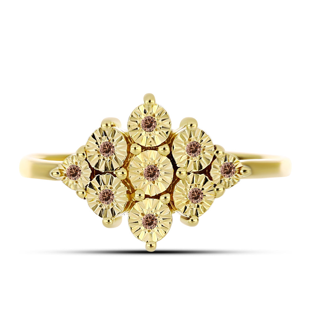 Anillo de Plata Bañada en Oro con Diamante Cognac 1 