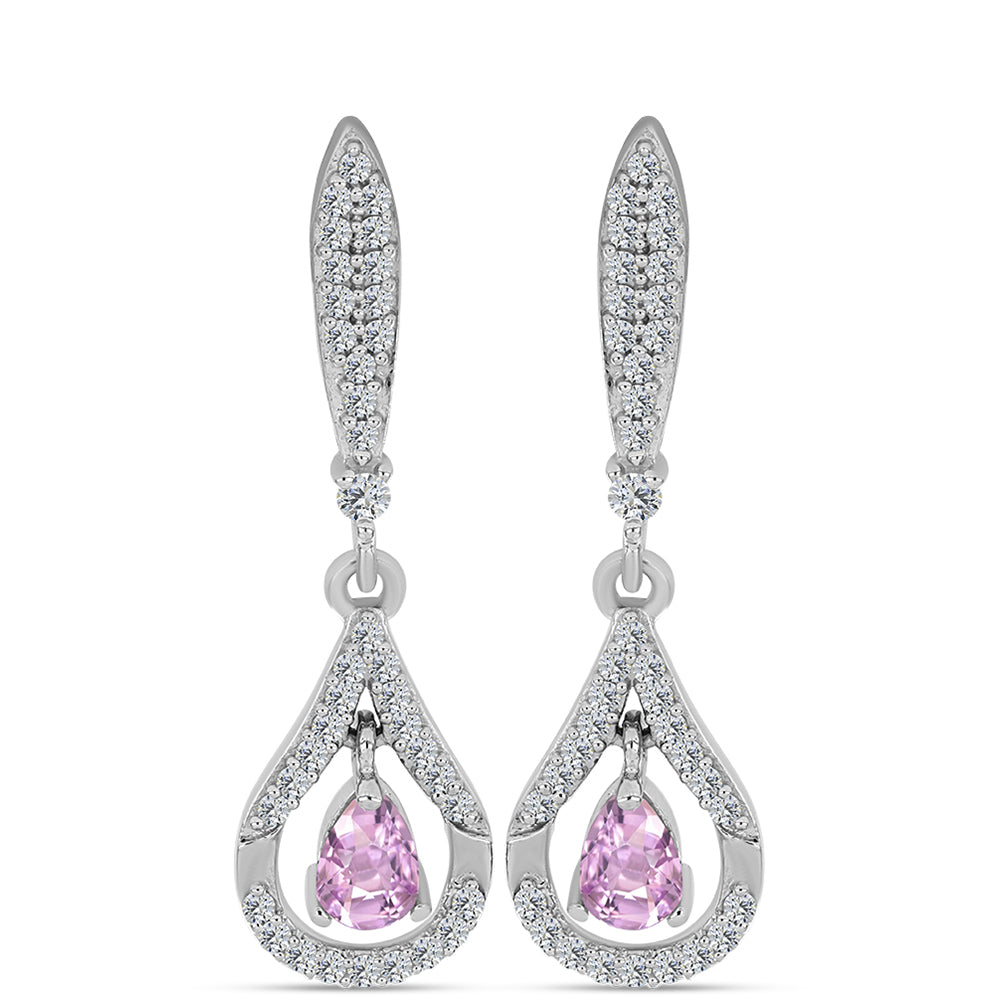 Pendientes de Plata con Kunzita de Pala y Topacio Blanco 1 