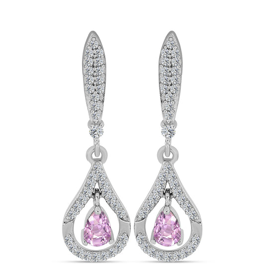 Pendientes de Plata con Kunzita de Pala y Topacio Blanco
