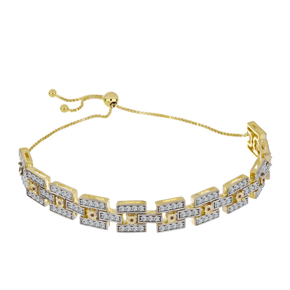 Pulsera de Plata Bañada en Oro con Diamante Cognac y Topacio Blanco 1 
