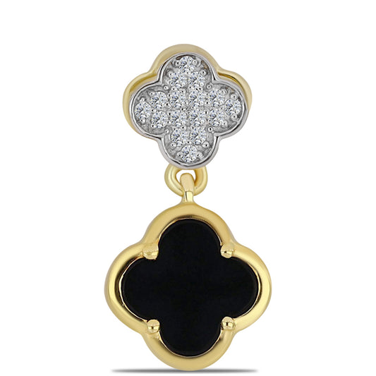 Colgante de Plata Bañada en Oro con Ónix Negro y Topacio Blanco