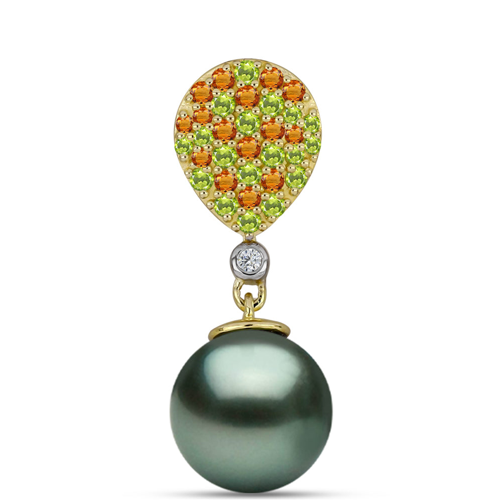 Colgante de Plata Bañada en Oro con Perla de río Tahiti verde ilusión y Citrino de los Montes Urales 1 